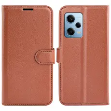 Xiaomi Redmi Note 12 Pro 5G Fodral Litchi L&auml;der Brun