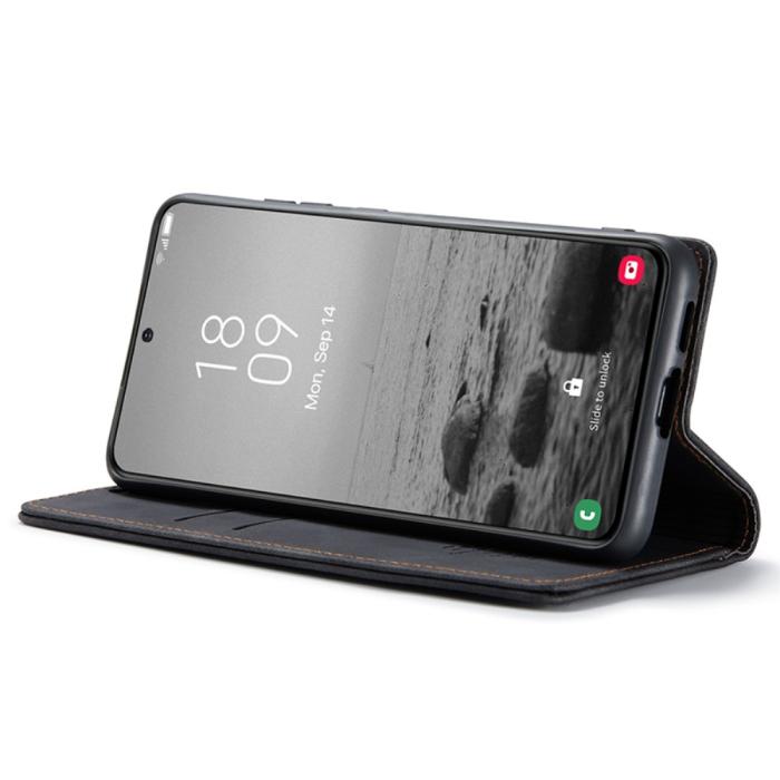 Bild 3, CASEME Galaxy S24 Fodral Flip Retro Läder Svart