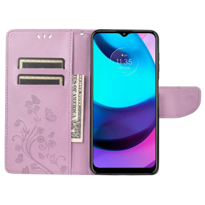 Bild 6, Motorola Moto E20 / E40 Fodral Tryckt Fjäril Textur Lila