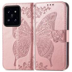 Xiaomi 14T Fodral Med Fj&auml;ril Tryck Ros&eacute;guld