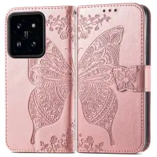 Xiaomi 14T Fodral Med Fj&auml;ril Tryck Ros&eacute;guld
