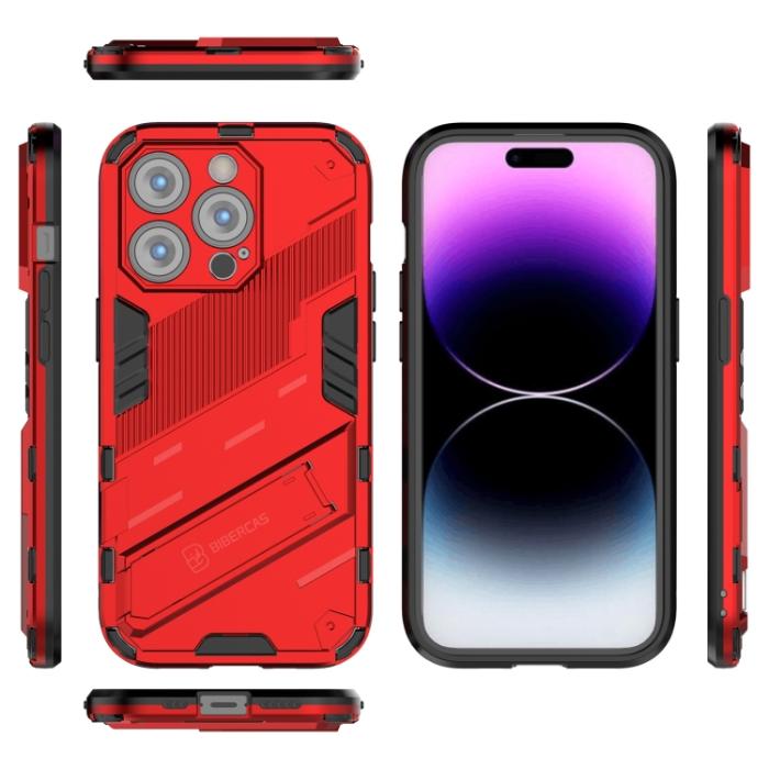 Bild 5, iPhone 14 Pro Skal Hybrid Med Kickstand Röd