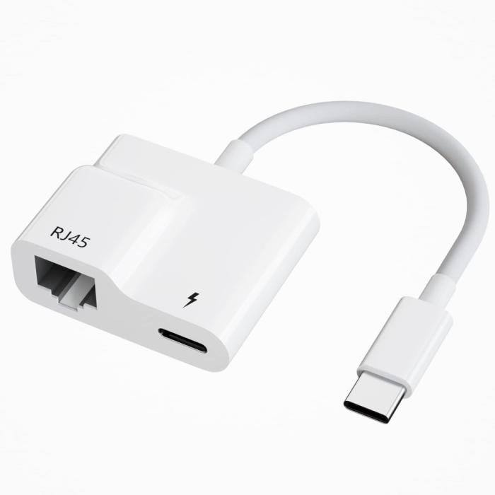 Bild 1, 2in1 60W USB-C Till RJ45 Ethernet Adapter Vit