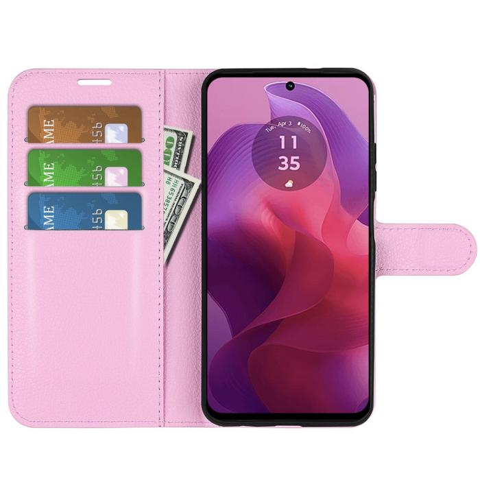 Bild 2, Motorola Moto G04 4G/G24 4G Fodral Litchi Läder Ljus Rosa
