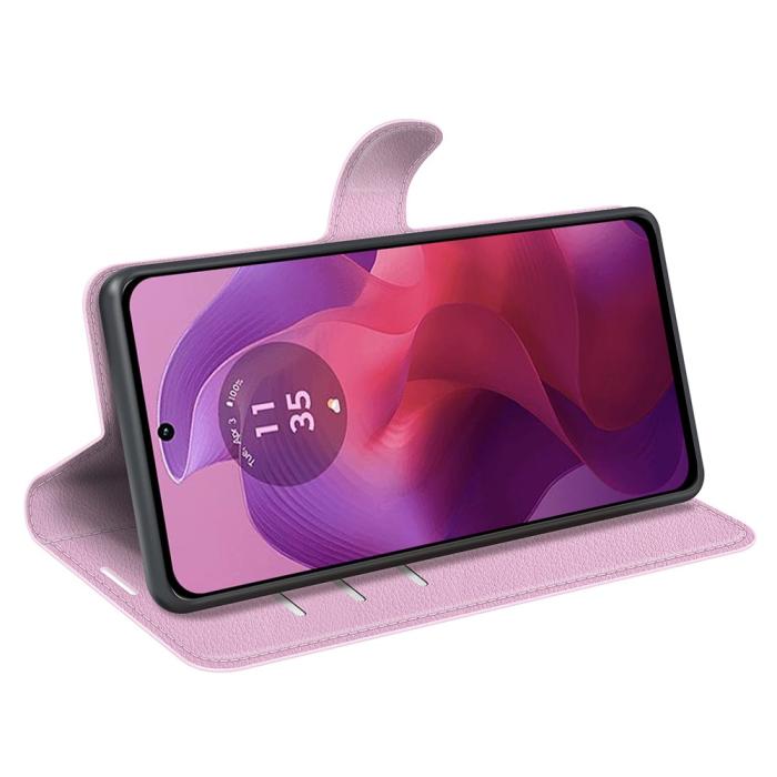 Bild 3, Motorola Moto G04 4G/G24 4G Fodral Litchi Läder Ljus Rosa