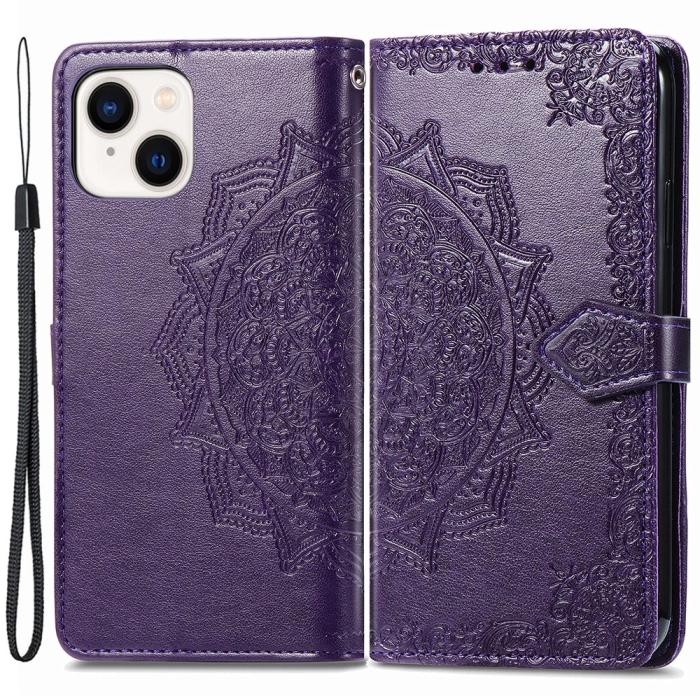 Bild 1, iPhone 15 Plus Fodral Mandala Läder Lila