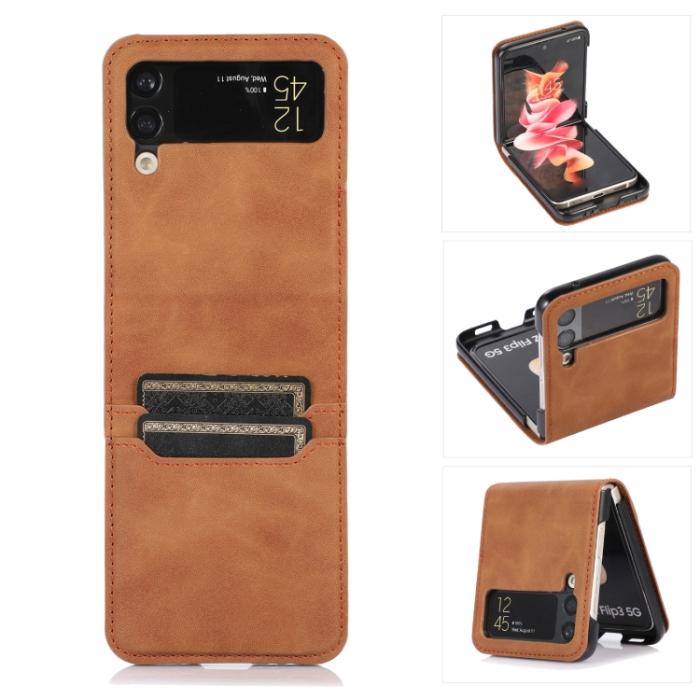 Bild 1, Galaxy Z Flip 3 Fodral Med 2 Kortfack Brun