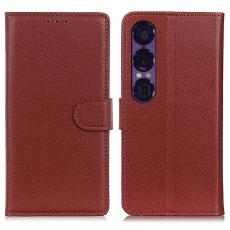 Sony Xperia 1 VII Fodral Litchi L&auml;der Brun