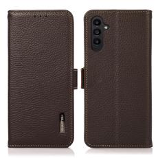 KHAZNEH Samsung Galaxy A25 5G Fodral Litchi RFID Äkta Läder Brun