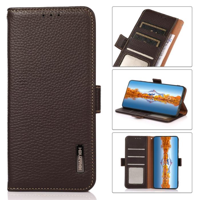 Bild 2, KHAZNEH Samsung Galaxy A25 5G Fodral Litchi RFID Äkta Läder Brun