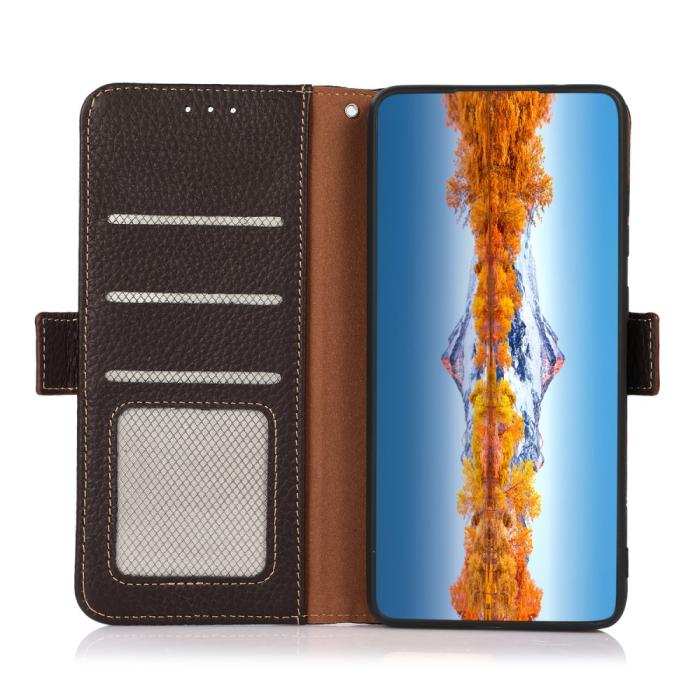 Bild 4, KHAZNEH Samsung Galaxy A25 5G Fodral Litchi RFID Äkta Läder Brun