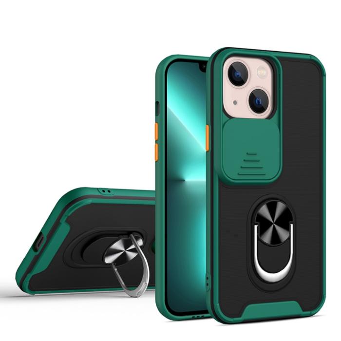 Bild 1, iPhone 13 - Shockproof Hybrid Ring Skal CamShield - Svart/Grön