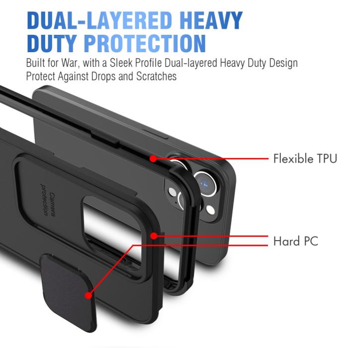 Bild 4, iPhone 13 - Hybrid Shockproof CamShield Skal - Svart