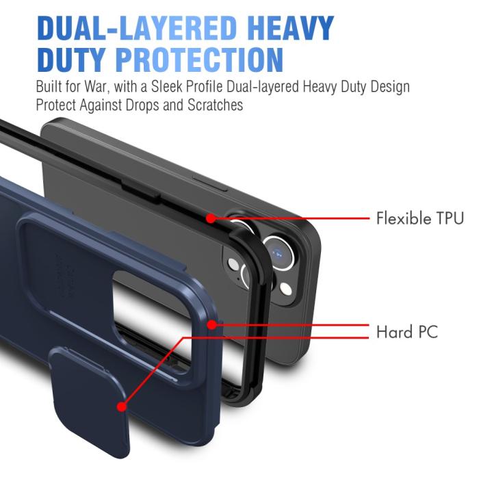 Bild 4, iPhone 13 - Hybrid Shockproof CamShield Skal - Blå