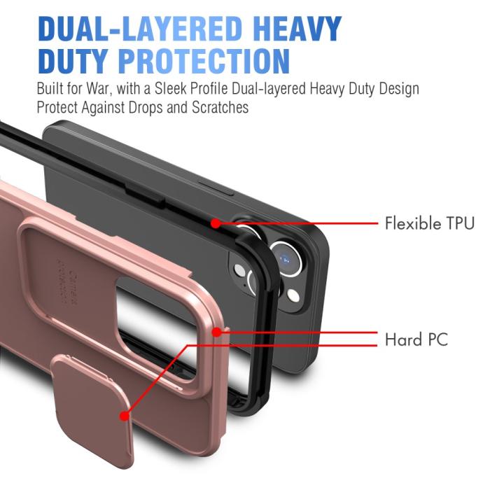 Bild 4, iPhone 13 - Hybrid Shockproof CamShield Skal - Roséguld