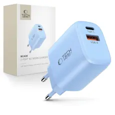 Tech-Protect 30W V&auml;ggladdare PD QC3.0 USB-C / USB-A Baby Blue
