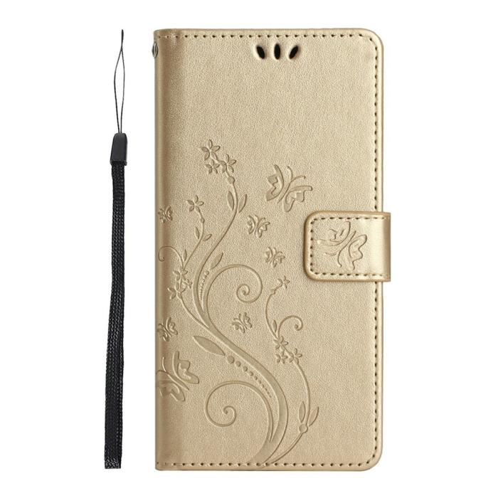 Bild 5, Samsung Galaxy A27 5G Fodral Blommor/Fjärilar Guld