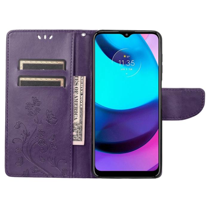 Bild 6, Motorola Moto E20 / E40 Fodral Tryckt Fjäril Textur Lila