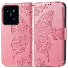 Xiaomi 14T Fodral Med Fj&auml;ril Tryck Rosa