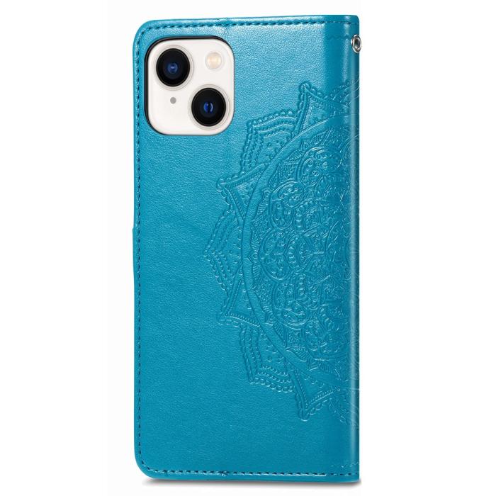 Bild 5, iPhone 15 Plus Fodral Mandala Läder Blå