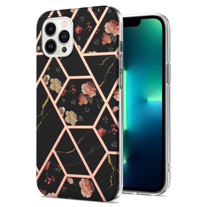 Bild 1, iPhone 16 Pro Max Skal TPU Marmor Svart Blomma