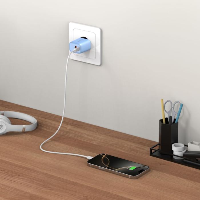 Bild 6, Tech-Protect 30W Väggladdare PD QC3.0 USB-C / USB-A Baby Blue
