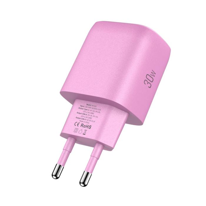 Bild 4, Tech-Protect 30W Väggladdare PD QC3.0 USB-C / USB-A Baby Pink