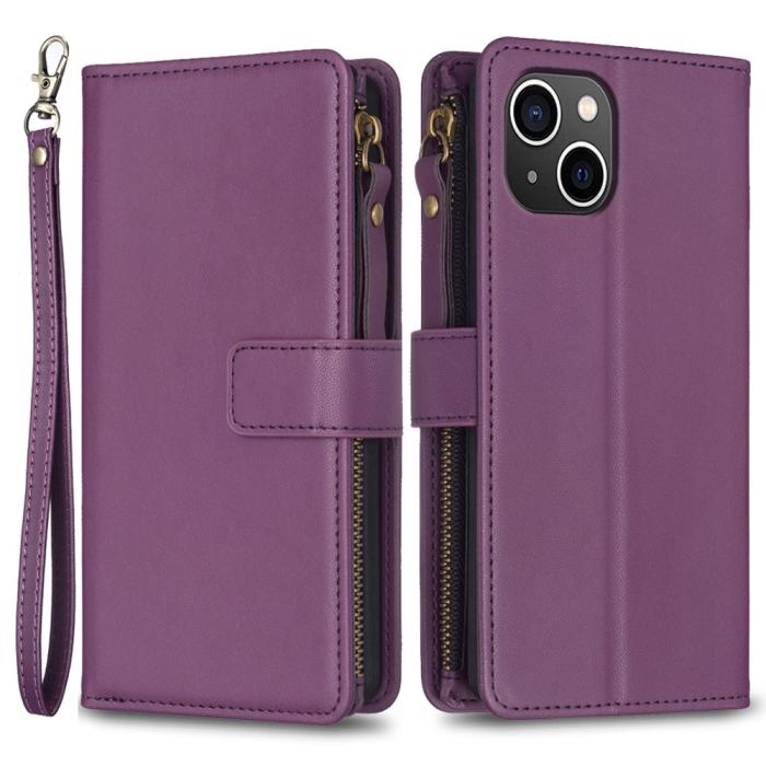 Bild 1, iPhone 15 Fodral 9-Kort Multifunktionell Mörk Lila