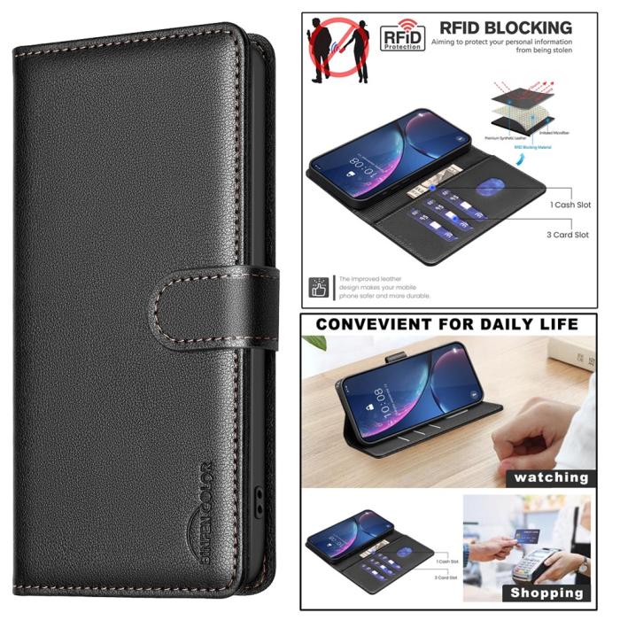Bild 5, BINFEN Honor Magic7 Lite Fodral RFID Läder Svart