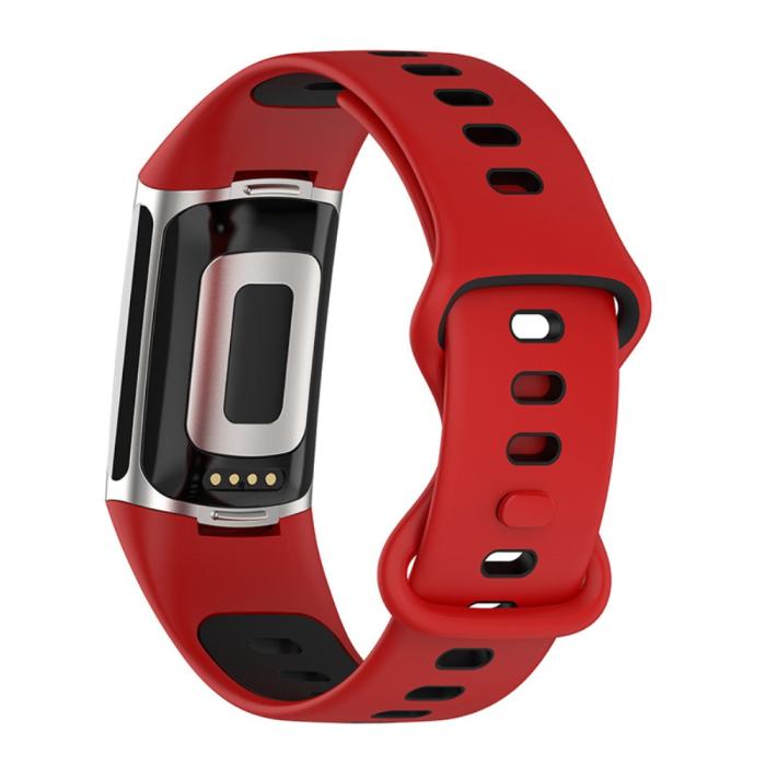 Bild 1, Fitbit Charge 6 / 5 Armband Silikon Tvåfärgat Röd/Svart