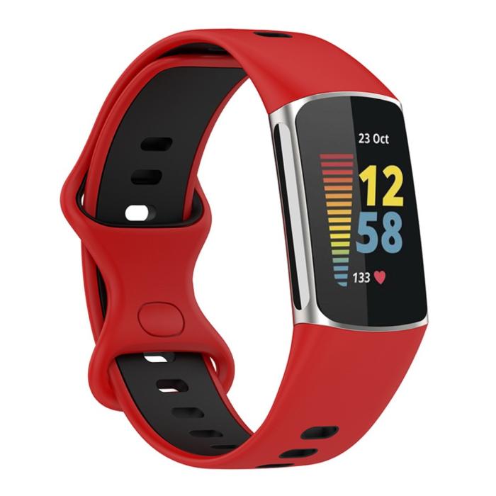 Bild 2, Fitbit Charge 6 / 5 Armband Silikon Tvåfärgat Röd/Svart