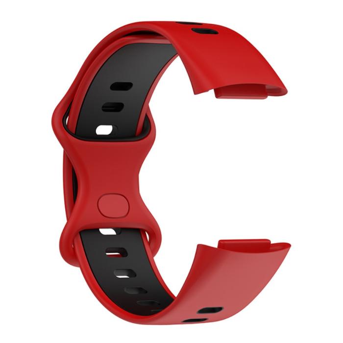 Bild 3, Fitbit Charge 6 / 5 Armband Silikon Tvåfärgat Röd/Svart