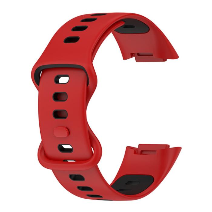 Bild 4, Fitbit Charge 6 / 5 Armband Silikon Tvåfärgat Röd/Svart