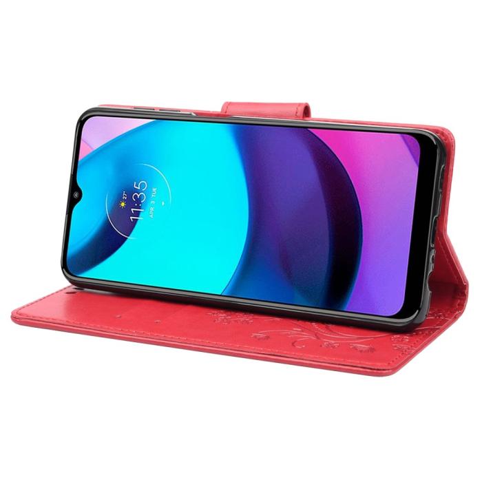 Bild 4, Motorola Moto E20 / E40 Fodral Tryckt Fjäril Textur Röd