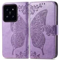 Xiaomi 14T Fodral Med Fj&auml;ril Tryck Lila