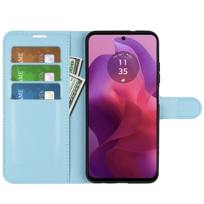 Bild 2, Motorola Moto G04 4G/G24 4G Fodral Litchi Läder Ljus Blå