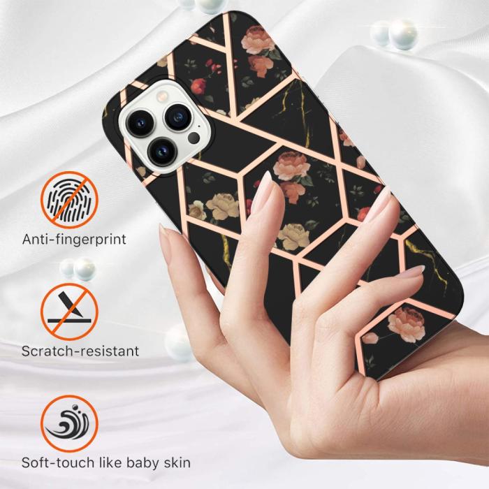 Bild 2, iPhone 16 Pro Max Skal TPU Marmor Svart Blomma