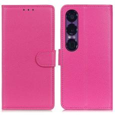 Sony Xperia 1 VII Fodral Litchi L&auml;der Rosa