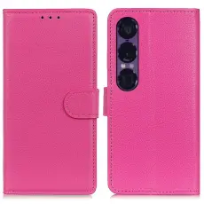 Sony Xperia 1 VII Fodral Litchi L&auml;der Rosa
