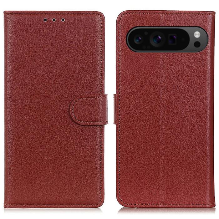 Bild 1, Google Pixel 10/10 Pro/9/9 Pro Fodral Litchi Läder Brun