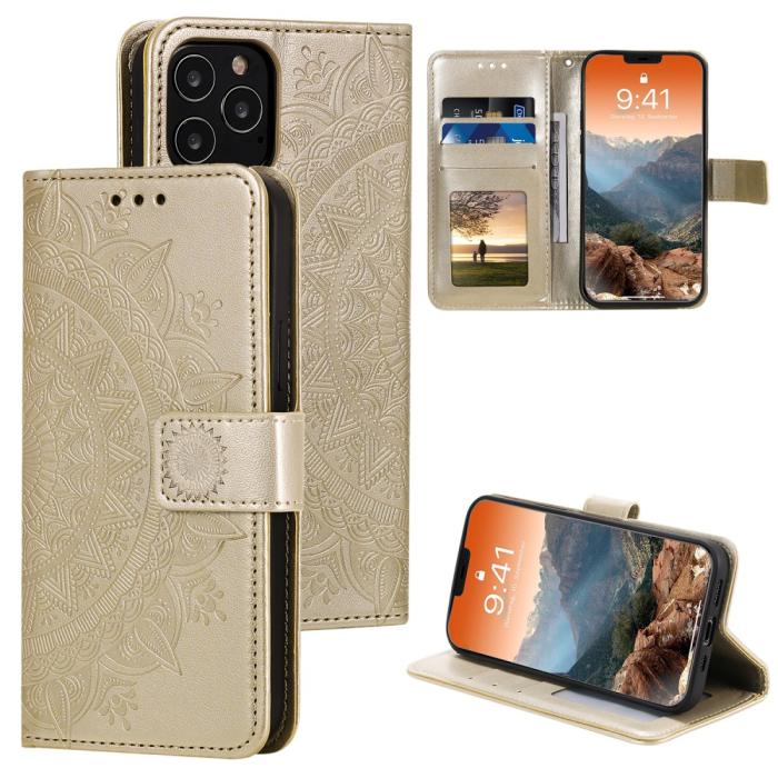 Bild 1, iPhone 12 / 12 Pro - Mandala Fodral - Guld