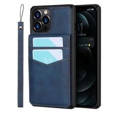 iPhone 12 Pro Max - Silkeslent Läder Skal Med Plånboksfunktion - Blå