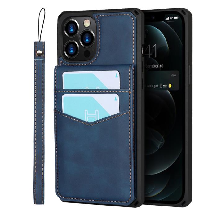 Bild 1, iPhone 12 Pro Max - Silkeslent Läder Skal Med Plånboksfunktion - Blå