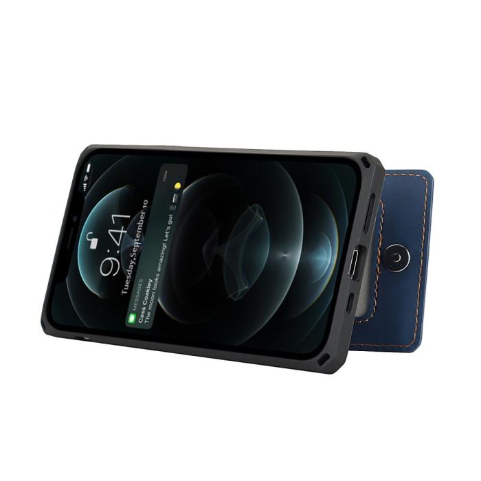 Bild 2, iPhone 12 Pro Max - Silkeslent Läder Skal Med Plånboksfunktion - Blå