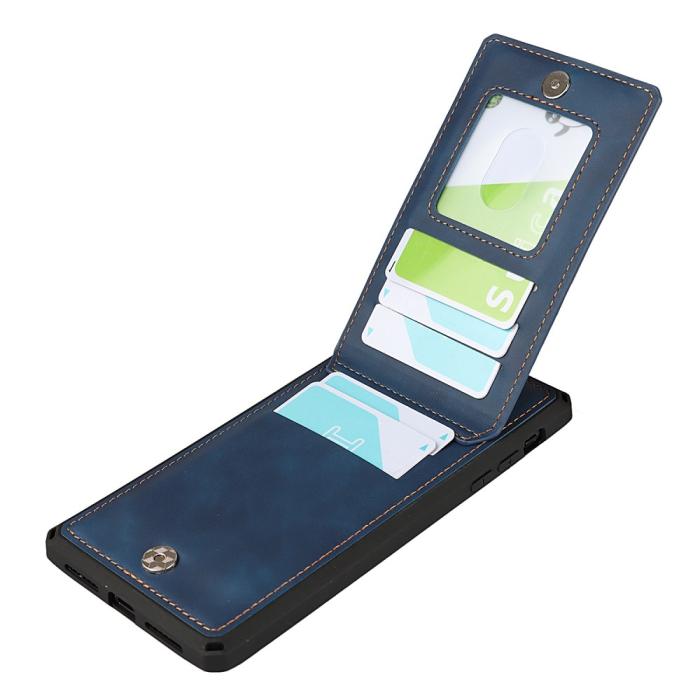 Bild 3, iPhone 12 Pro Max - Silkeslent Läder Skal Med Plånboksfunktion - Blå