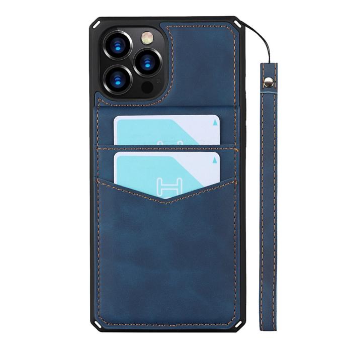 Bild 4, iPhone 12 Pro Max - Silkeslent Läder Skal Med Plånboksfunktion - Blå