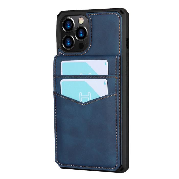 Bild 5, iPhone 12 Pro Max - Silkeslent Läder Skal Med Plånboksfunktion - Blå