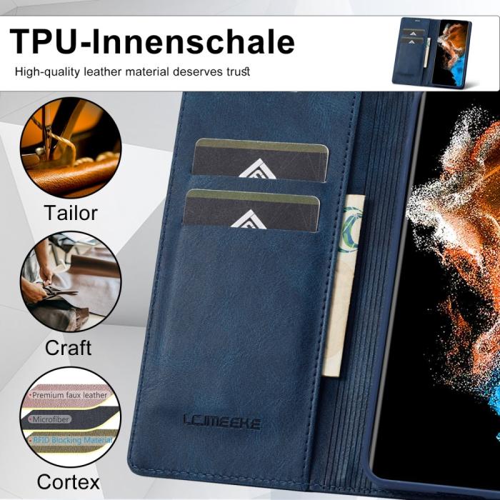 Bild 5, LC.IMEEKE Galaxy S23 Fodral Flip Läder Blå