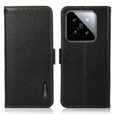 KHAZNEH Xiaomi 14 Ultra Fodral RFID Litchi &Auml;kta L&auml;der Svart
