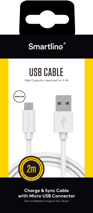 Bild 6, Smartline 2m Micro USB Laddningskabel Vit
